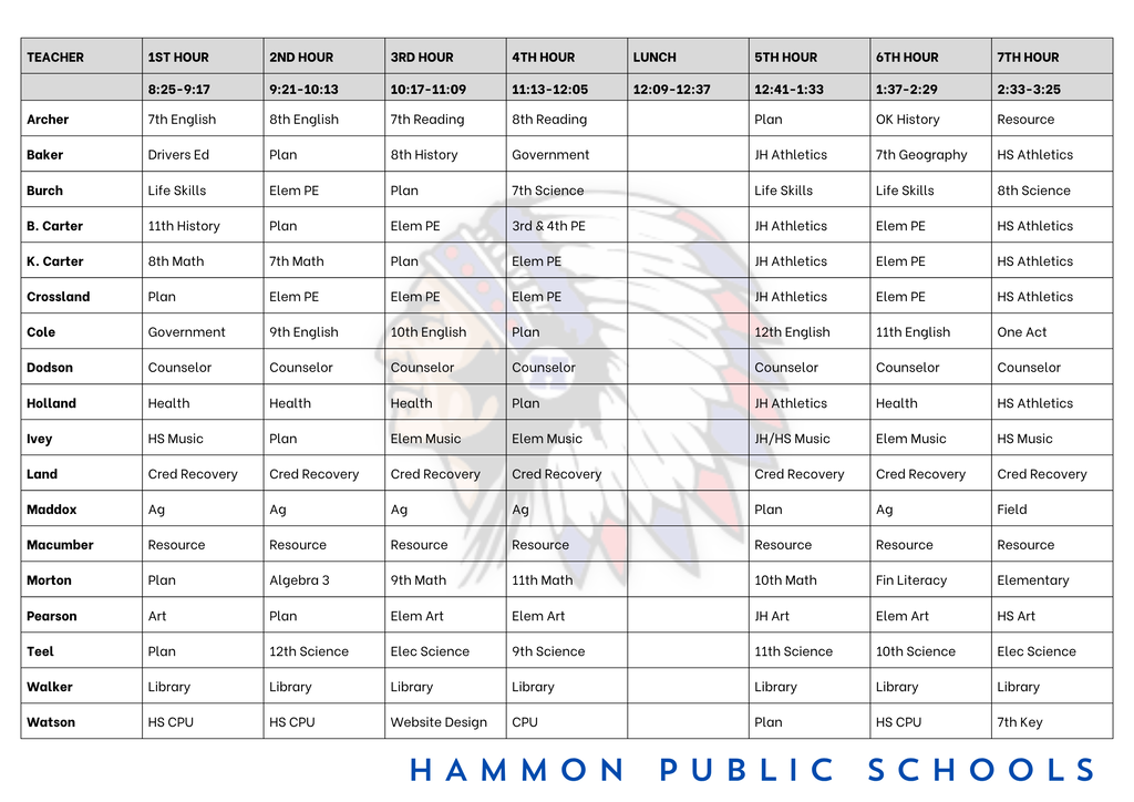 JH/HS Schedule