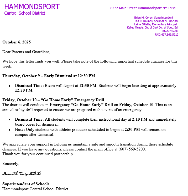 October 6 communication
