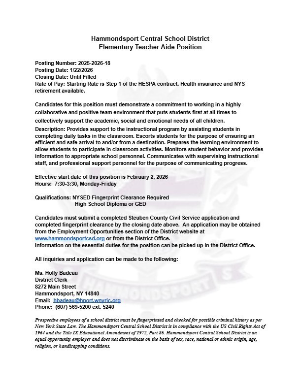 Teacher Aide Position