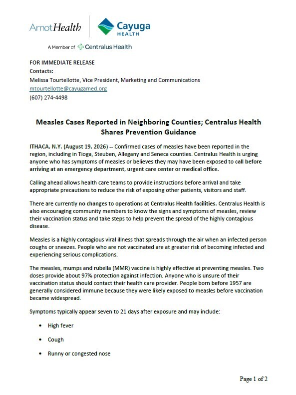 Measles Cases Reported