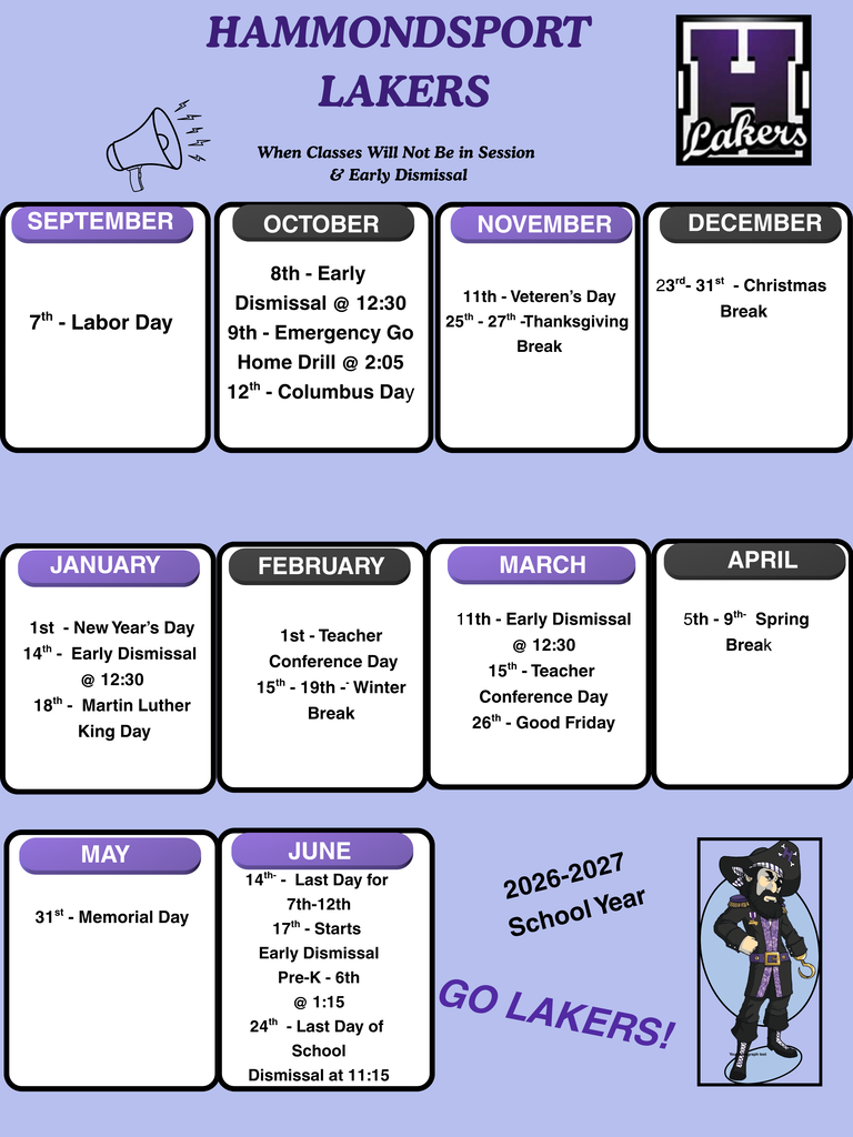 Hammondsport Lakers 2026-2027 School Year