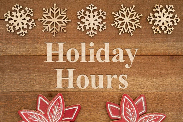 Simple winter-themed graphic with a neutral background and the words ‘Holiday Hours’ displayed in clean, easy-to-read lettering