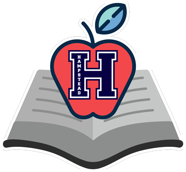 Hampstead logo with H lettering inside an apple over a open book