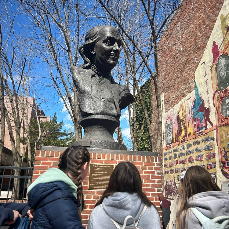 statue of Ben Franklin made out of keys, one of many Franklin memorials