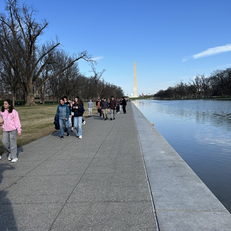 walking past the reflecting pool