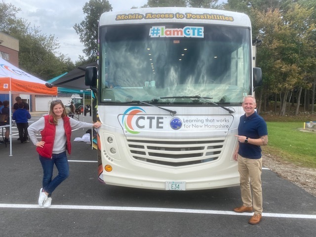 Mrs. Karpinsky and Mr. Mailloux at the CTE van