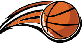 A clip art image of a basketball flying through the air