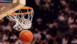 A picture of a basketball going through a hoop