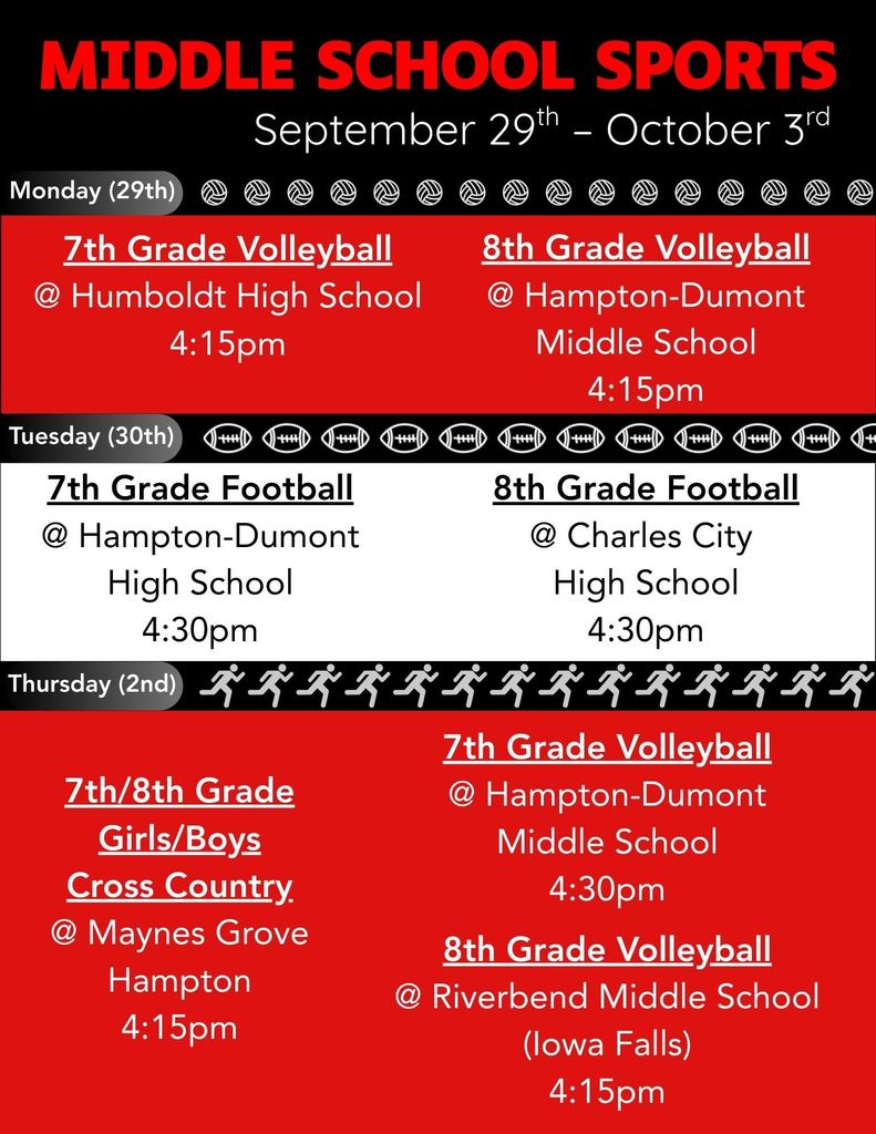 Middle School Sports (Sept. 29th-October 3rd)