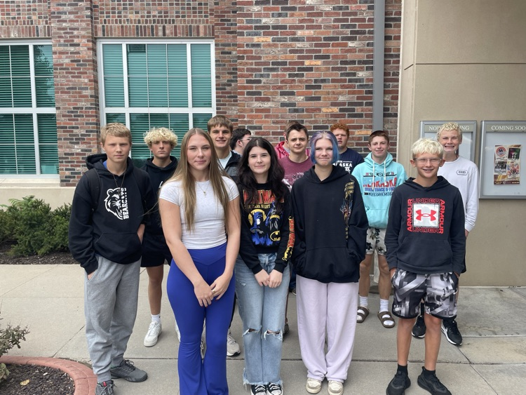Hampton one act cast and crew standing in front of the Merryman theater