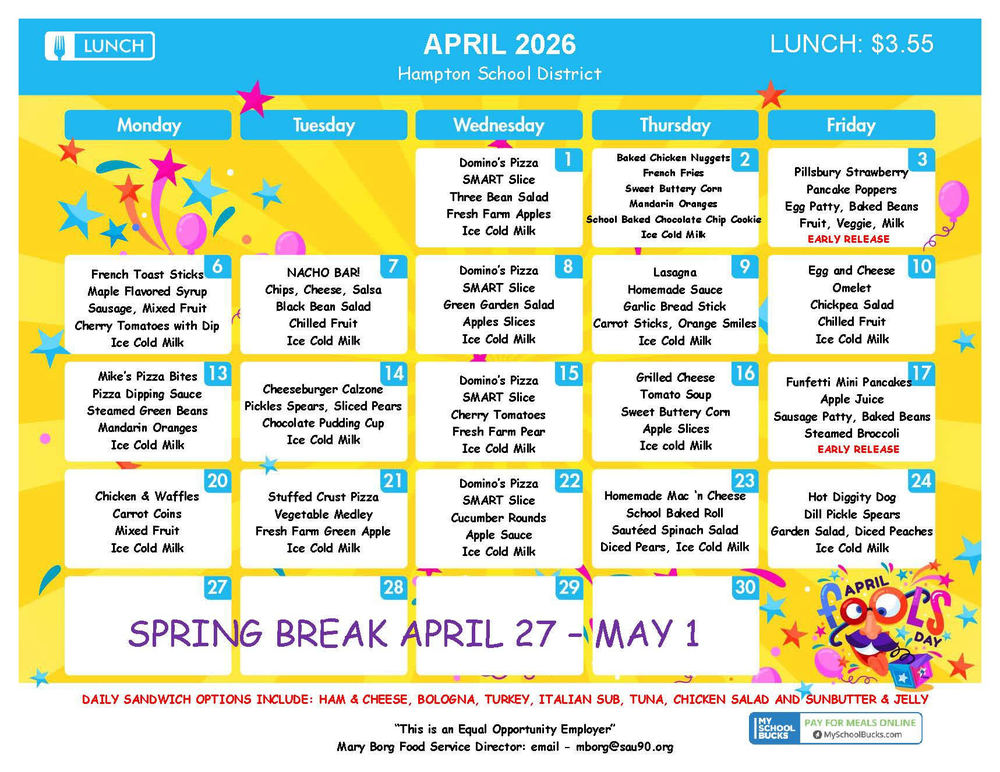 April Lunch Menu