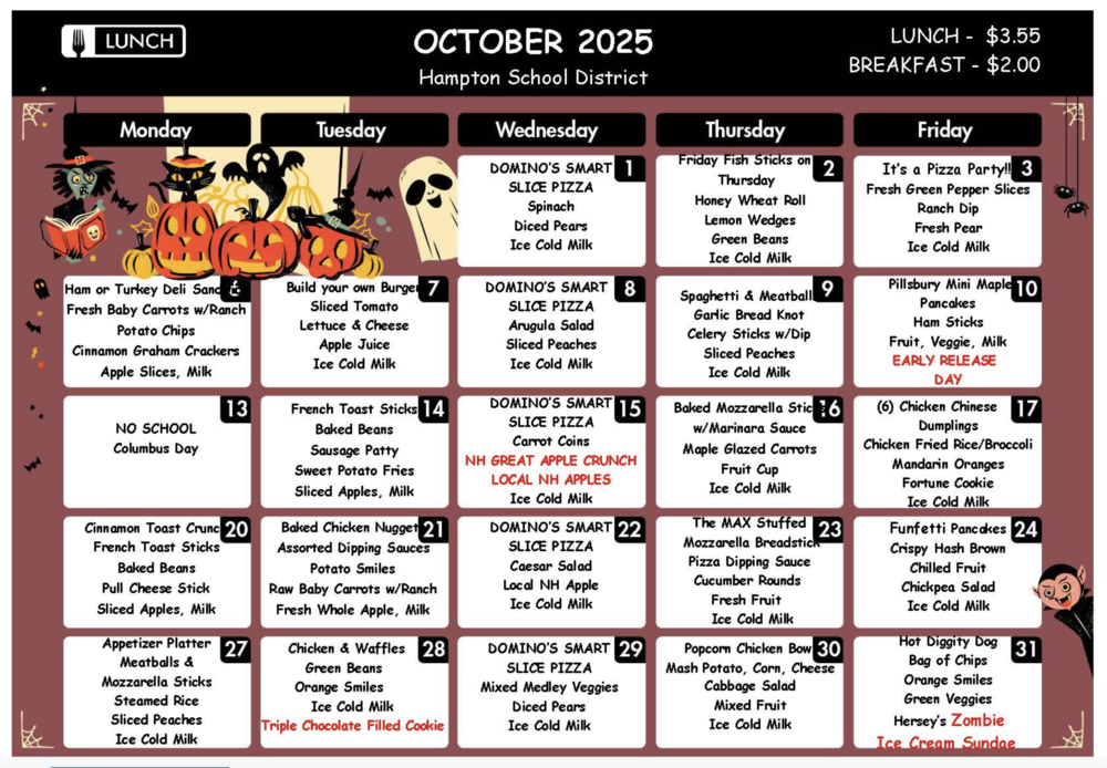 October Lunch Menu