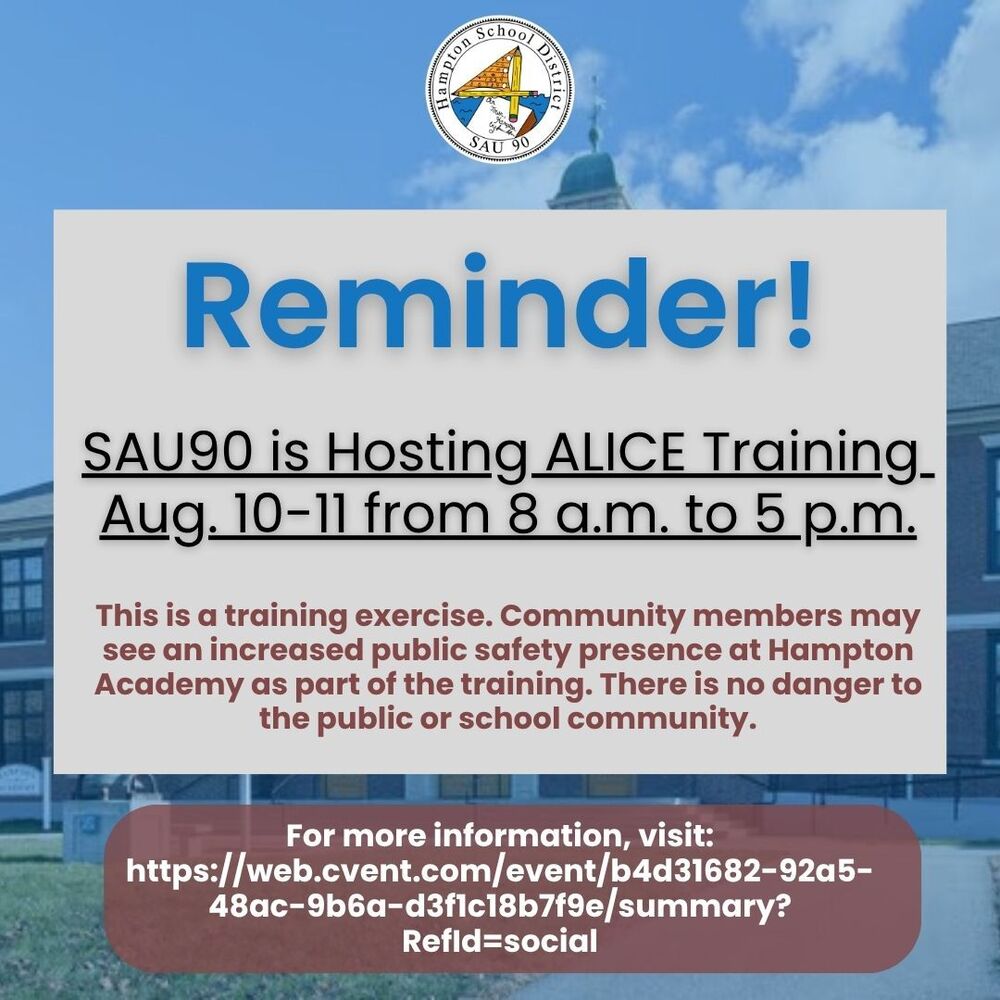 Reminder ALICE Training 8/10 & 8/11