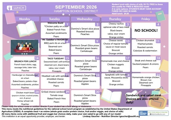 September Lunch Menu