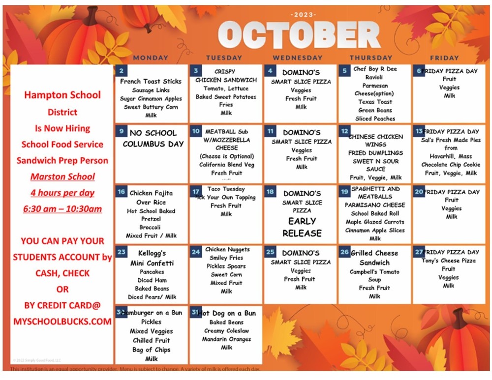 October Lunch Menu | Hampton Academy October Lunch Menu | Hampton Academy