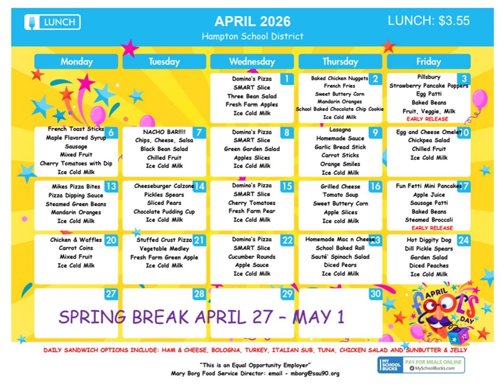 April Lunch Menu