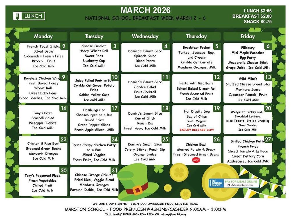 March Lunch Menu
