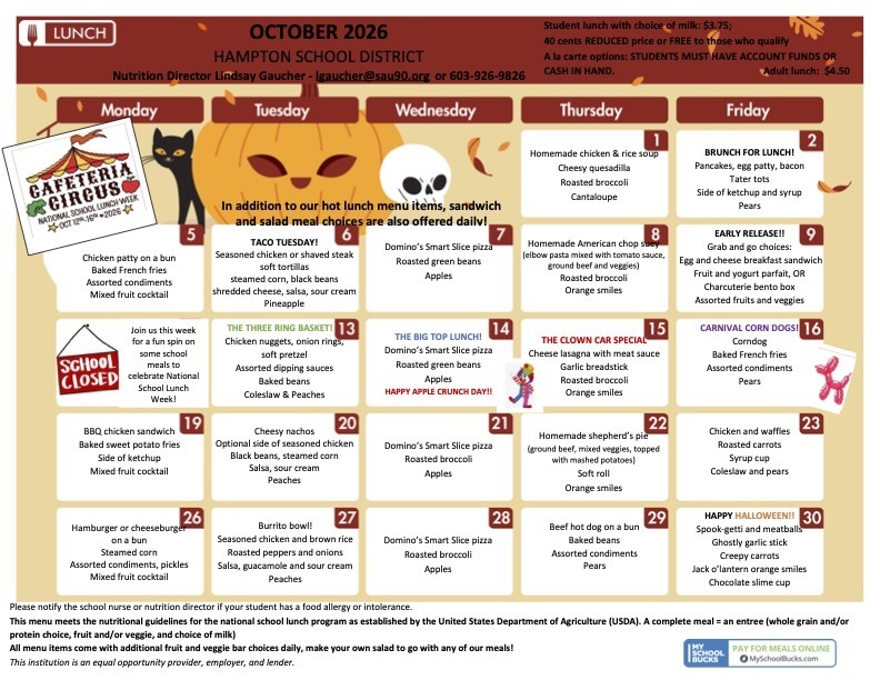 October Lunch Menu