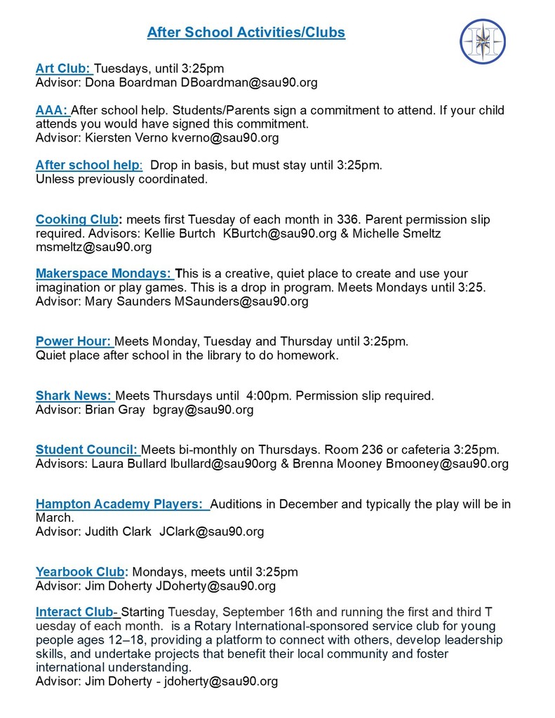After school activities and clubs! 