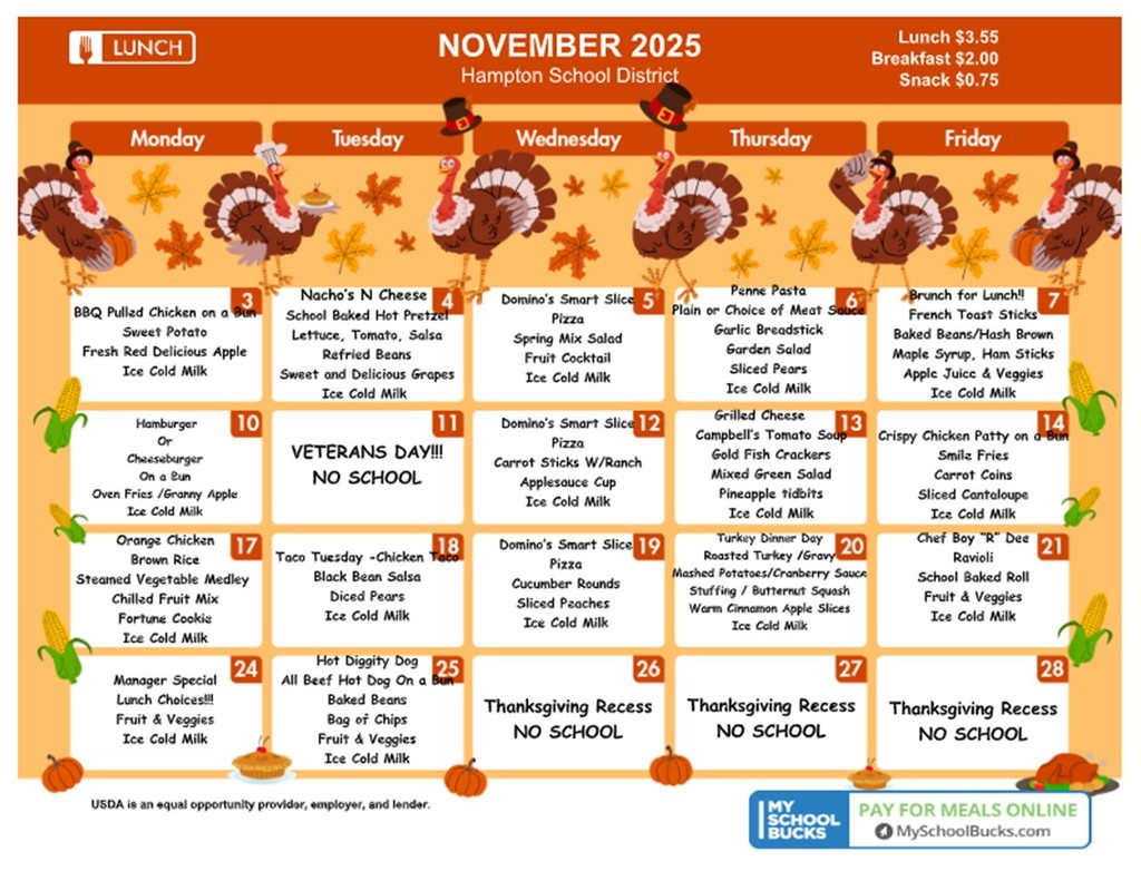 November 2025 Lunch Menu