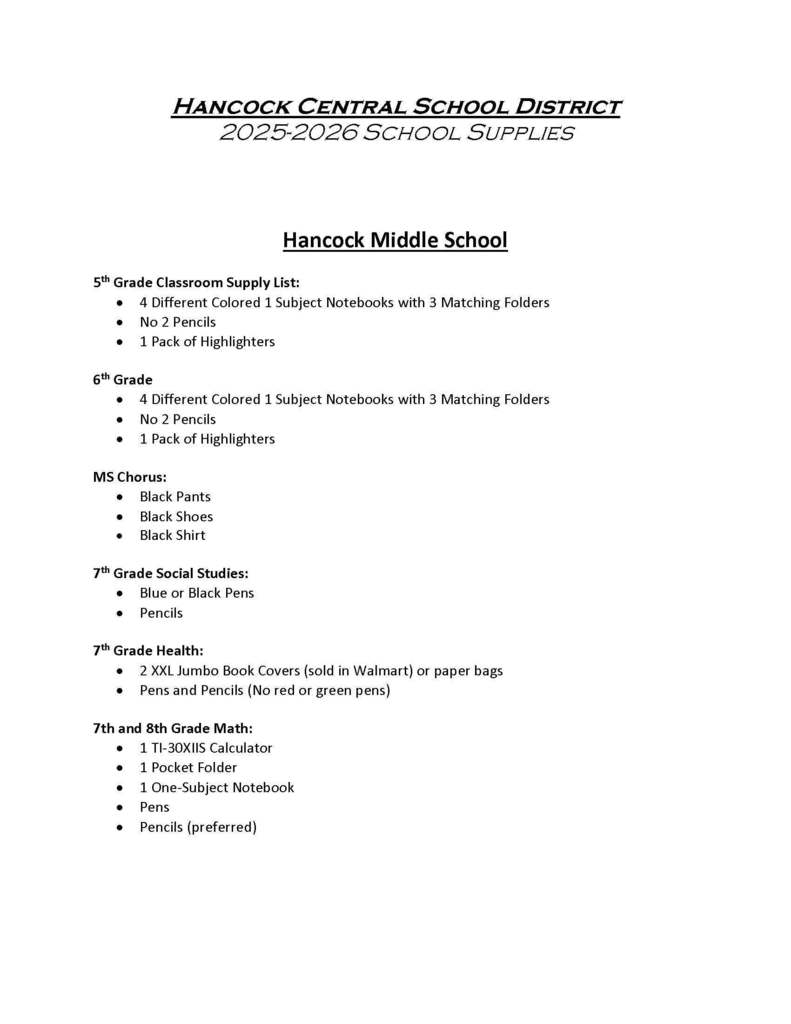 MS-HS School Supply List 1