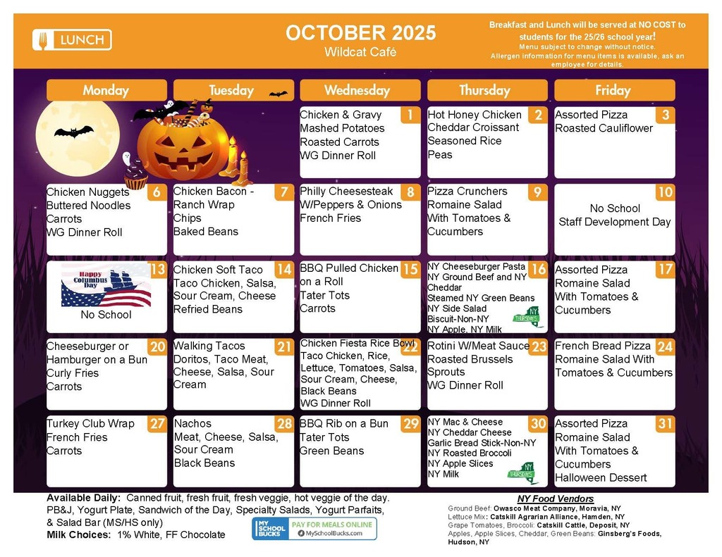 October Lunch Menu