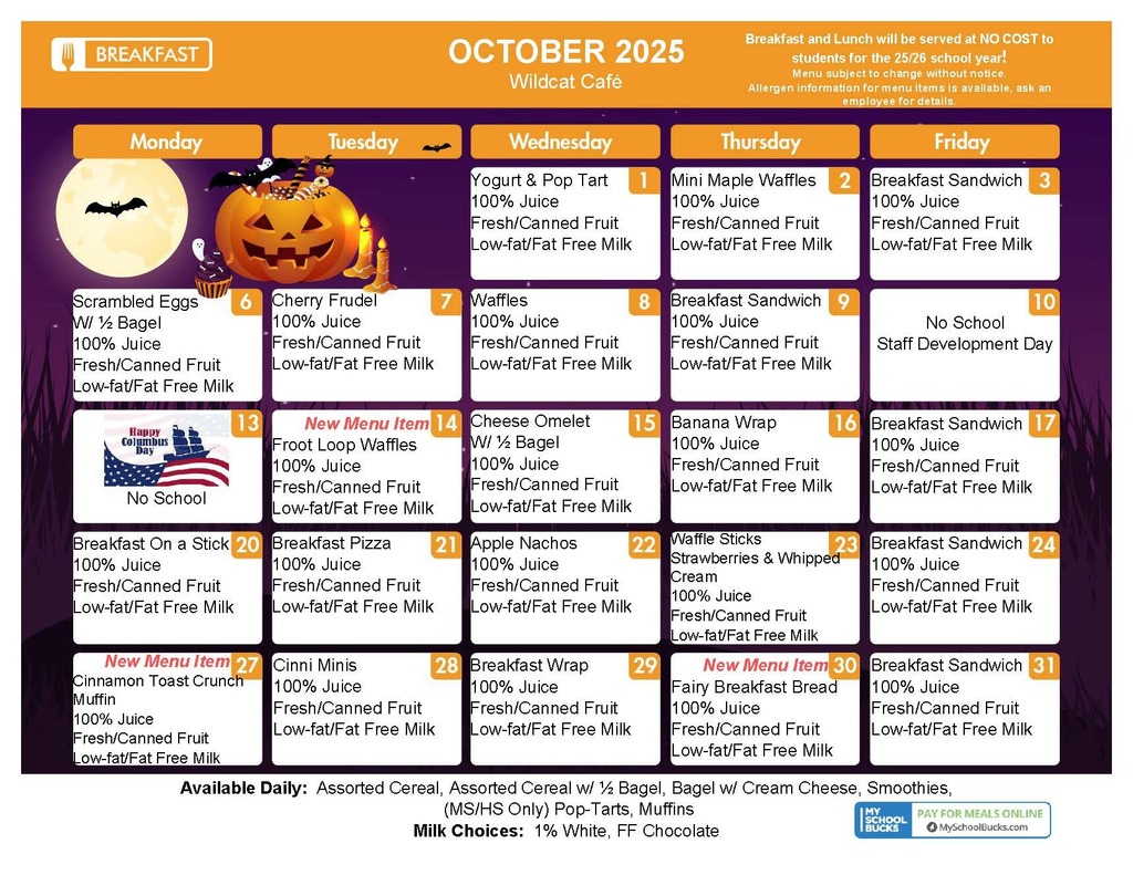 October Breakfast Menu
