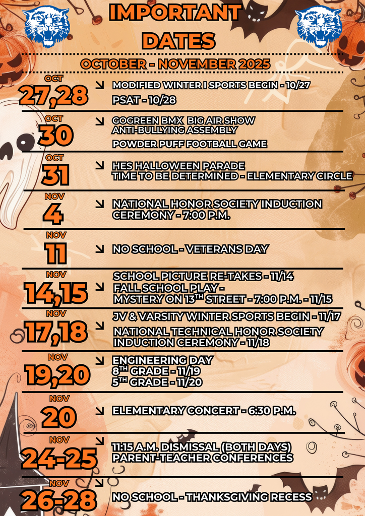 Important Dates October and November 2025