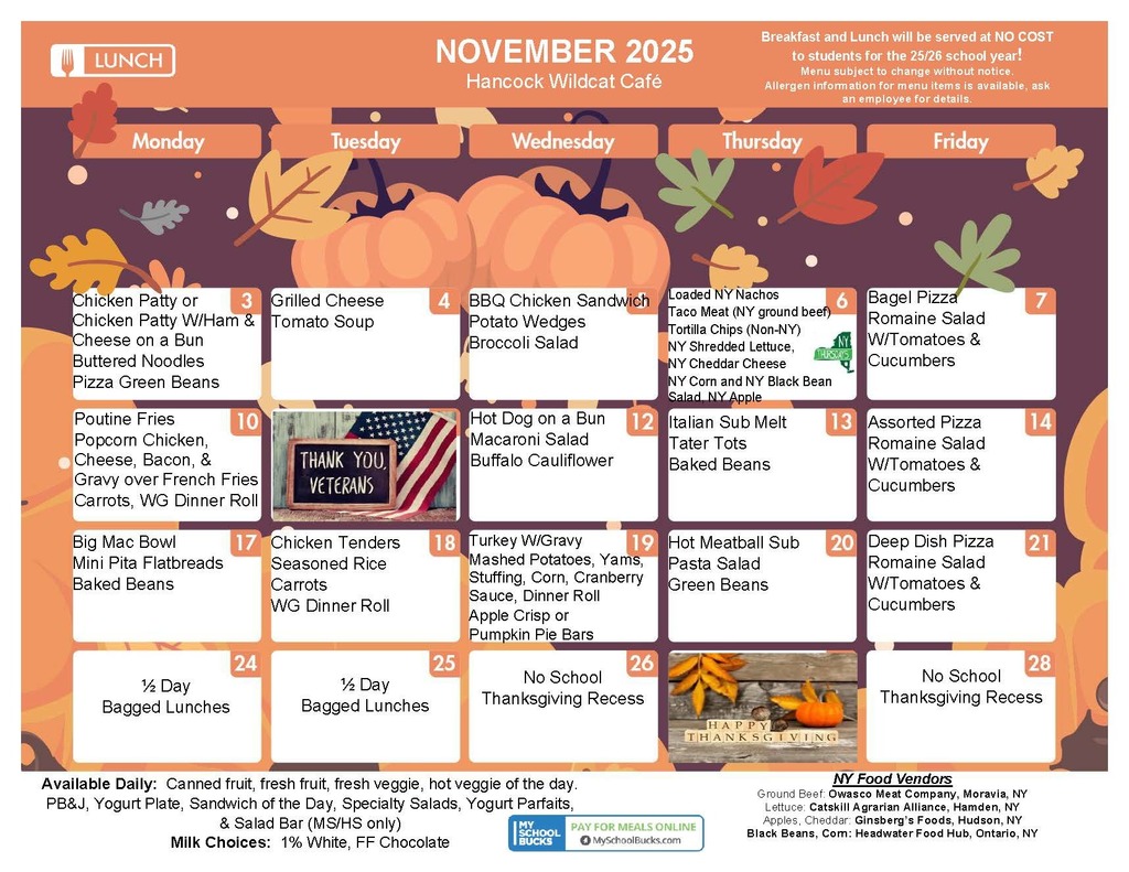 November Lunch Menu 2025