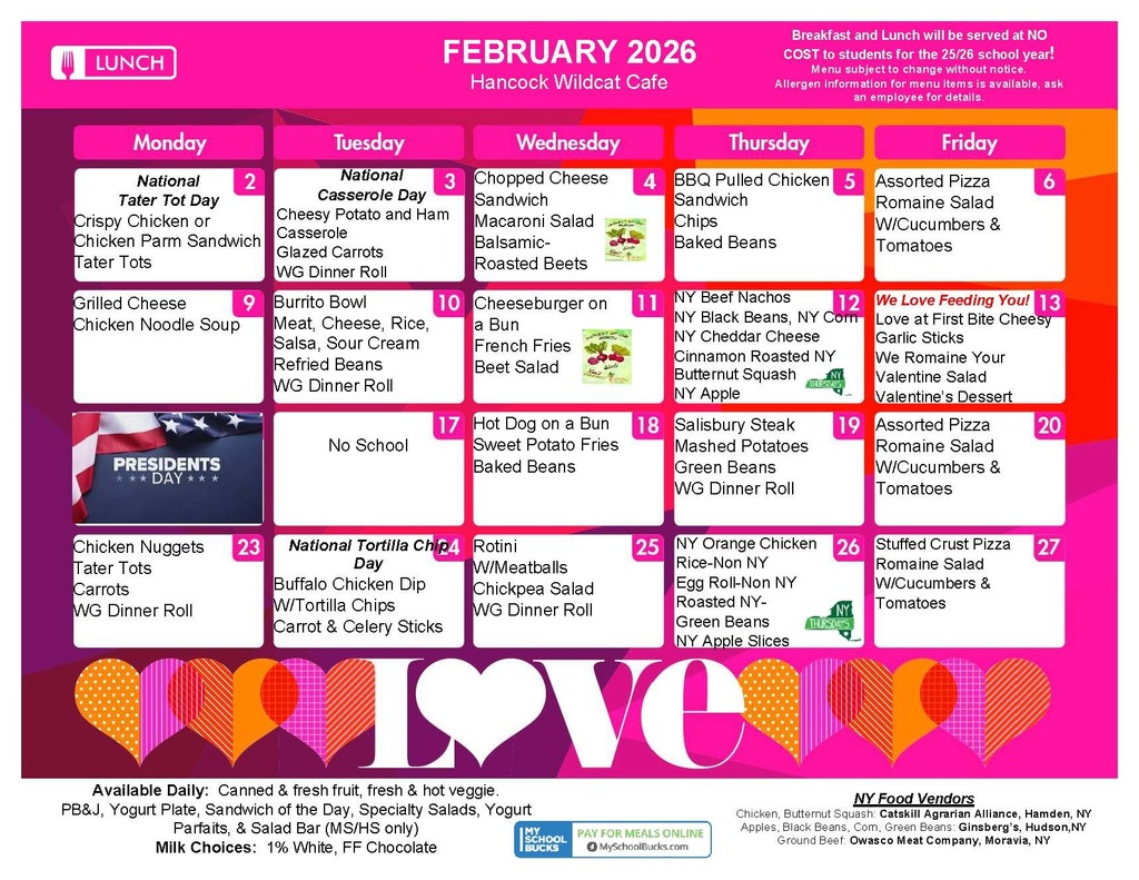 February Lunch Menu
