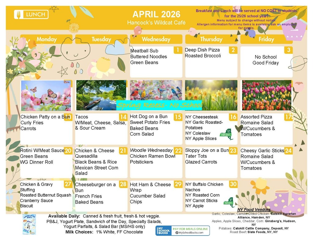 April 2026 Lunch Menu