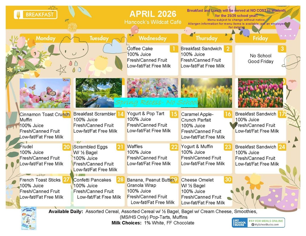 April 2026 Breakfast Menu