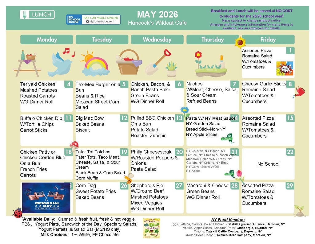 May lunch menu - 2026