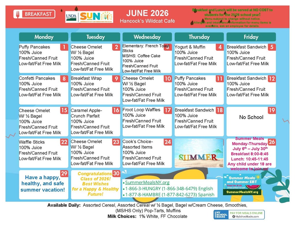 June 2026 Breakfast Menu