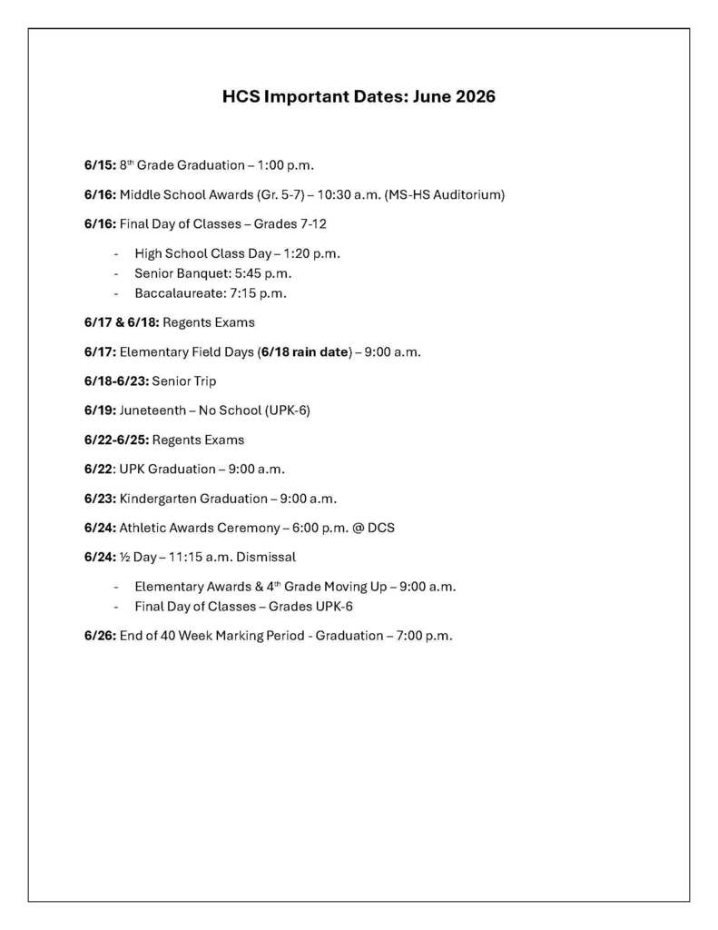 June Important Dates - 2