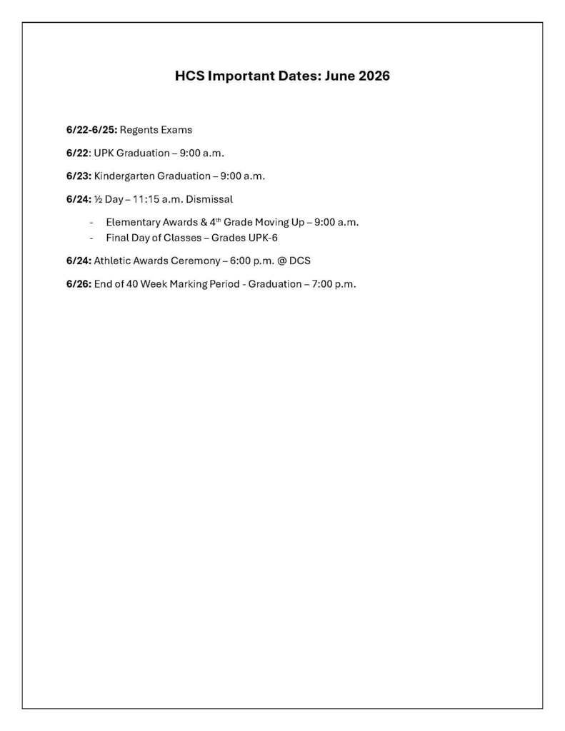 Important Dates - June 2026