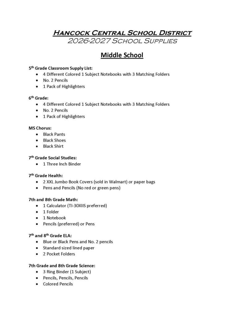 MS-HS Back to School List - 1