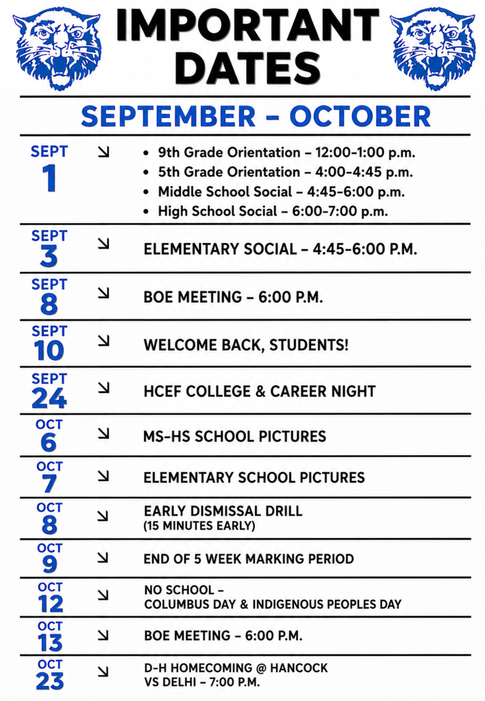 Important Dates September-October