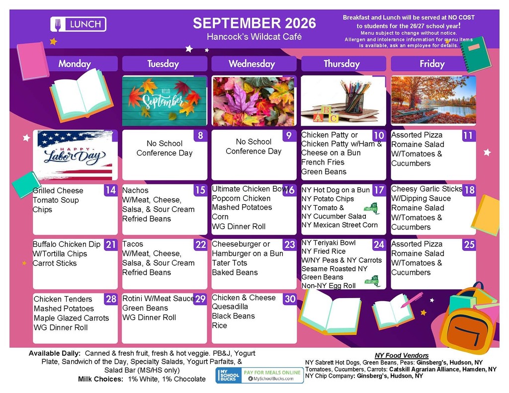 Lunch Menu September 2026