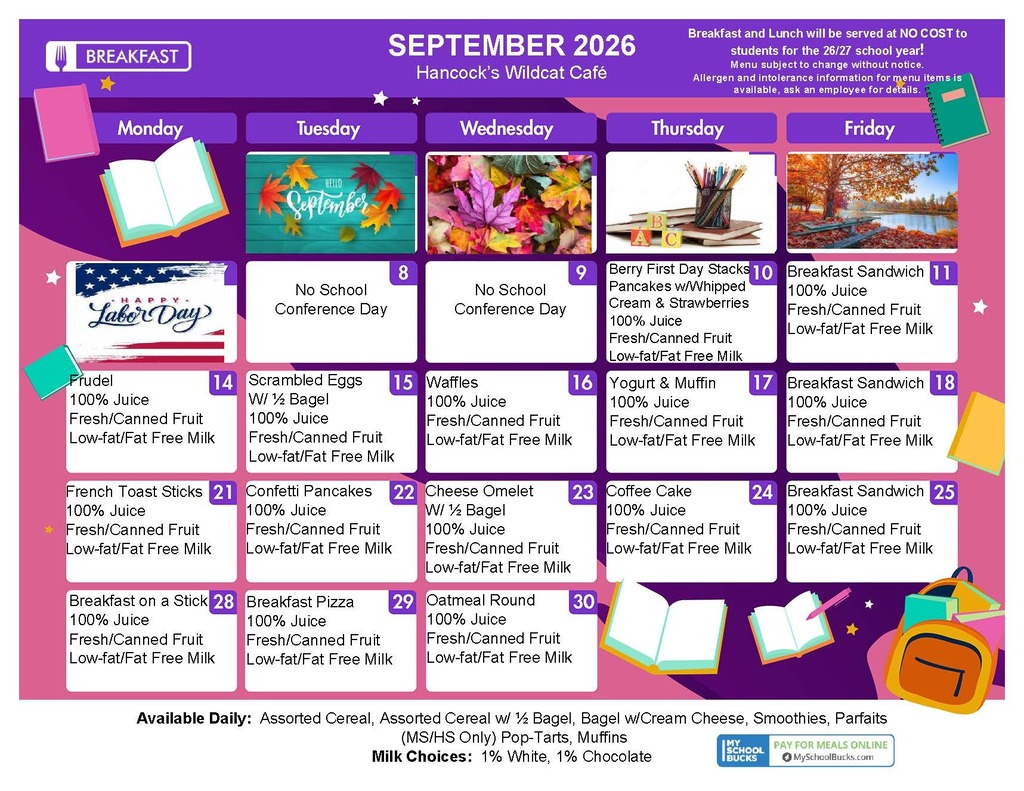 Breakfast Menu September 2026