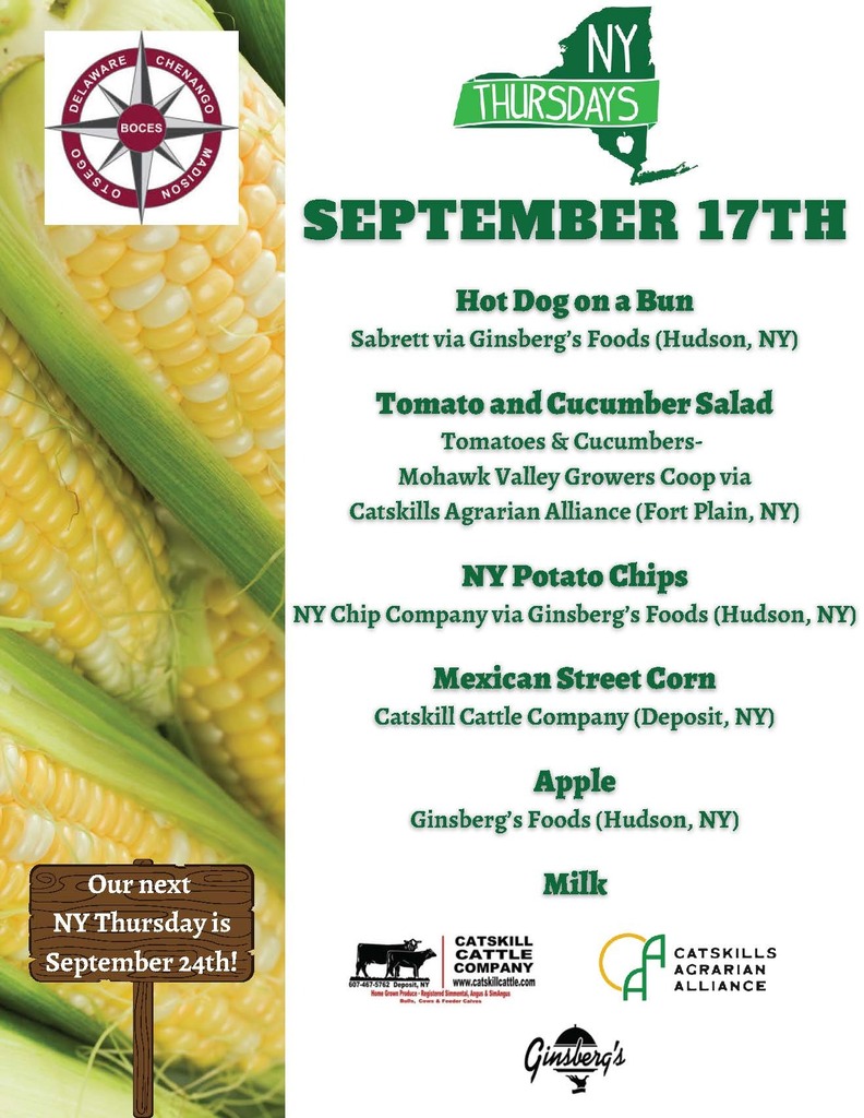 September 17th NY Thursdays Menu