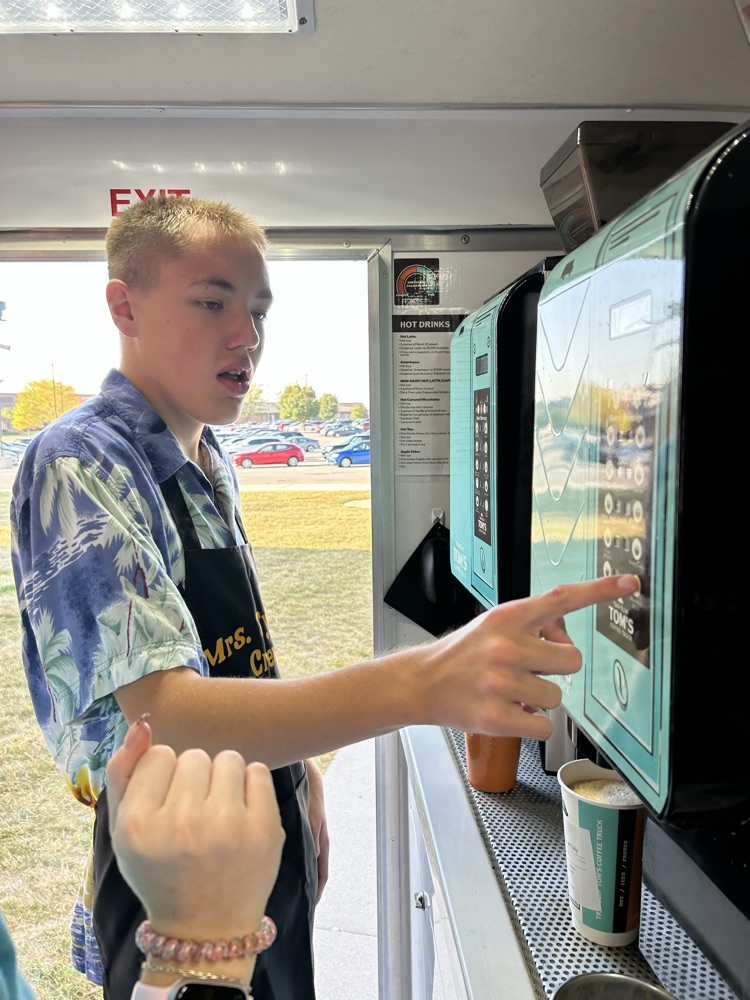 student working in truck