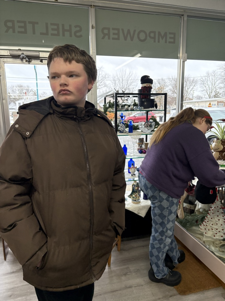 students in thrift store