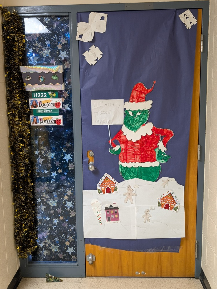 Christmas themed door with grinch 