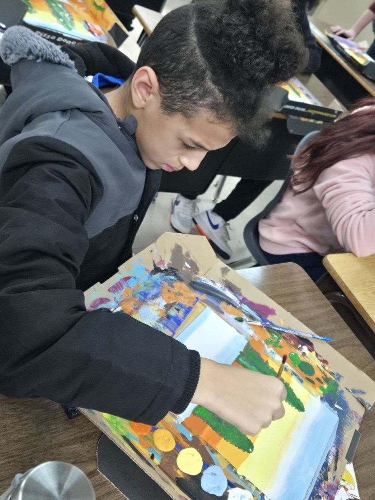 student painting