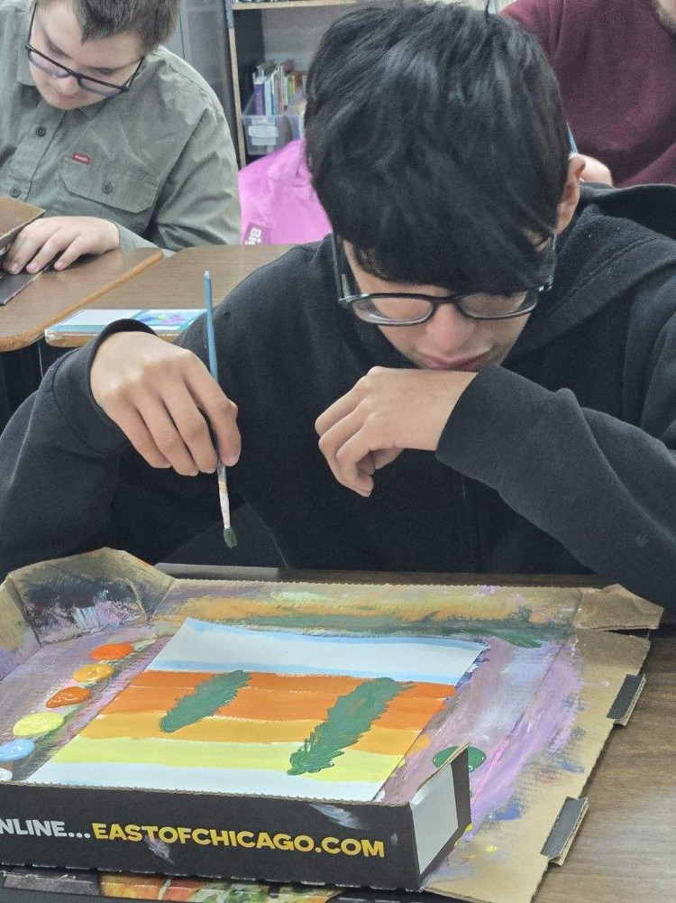 student painting