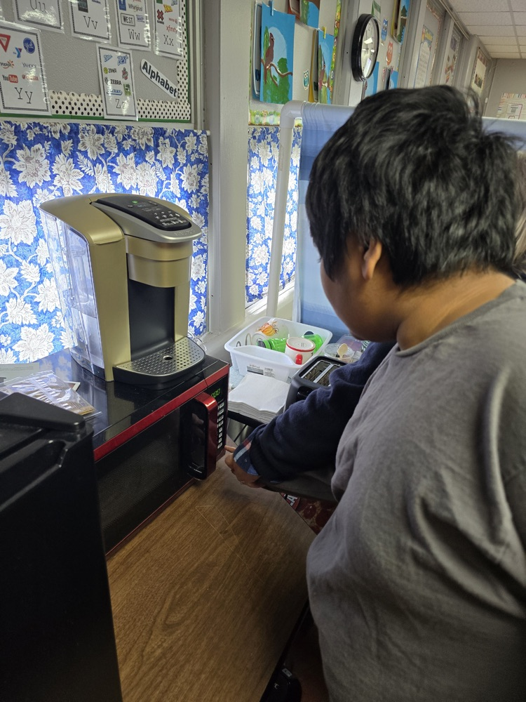 student melting peanut butter