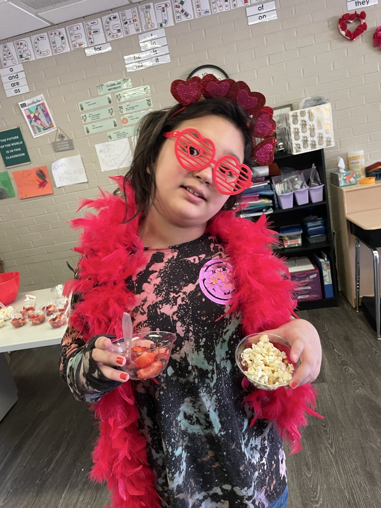 student celebrating Valentine's Day