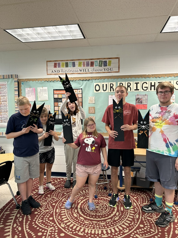 students with completed cat craft