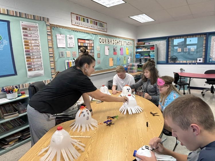 students drawing ghost faces